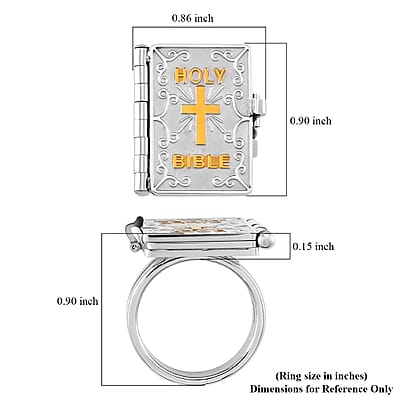 Openable Holy Cross Bible Ring in ION Plated YG and Stainless Steel (Size 7)