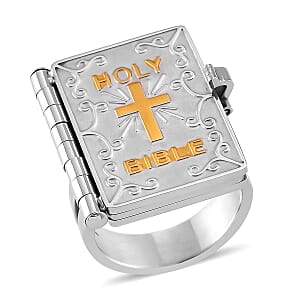 Openable Holy Cross Bible Ring in ION Plated YG and Stainless Steel (Size 8)