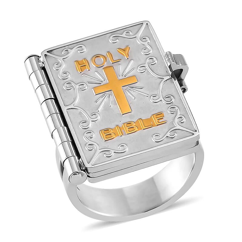 Openable Holy Cross Bible Ring in ION Plated YG and Stainless Steel (Size 8.0)