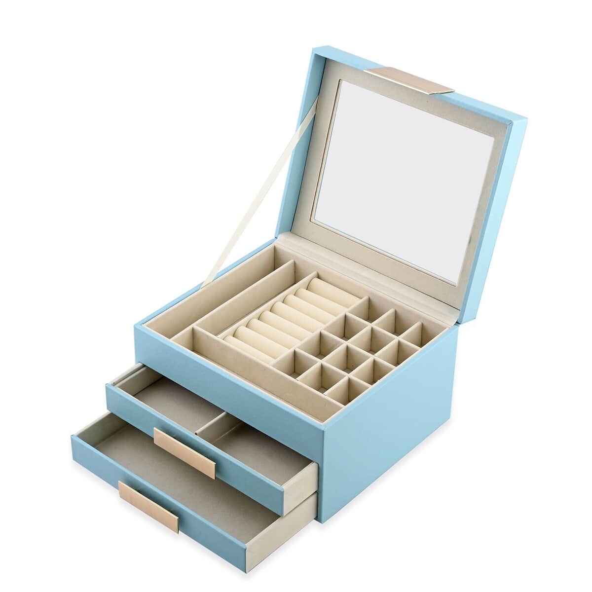 Baby Blue Three Layer Faux Leather Jewelry Box with Anti Tarnish Lining and 2 Removable Tray image number 0