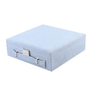Light Blue Faux Velvet Briefcase Style 2-Tier Jewelry Box with Anti-Tarnish and Scratch Protection Interior (Approx 60 Rings, etc)