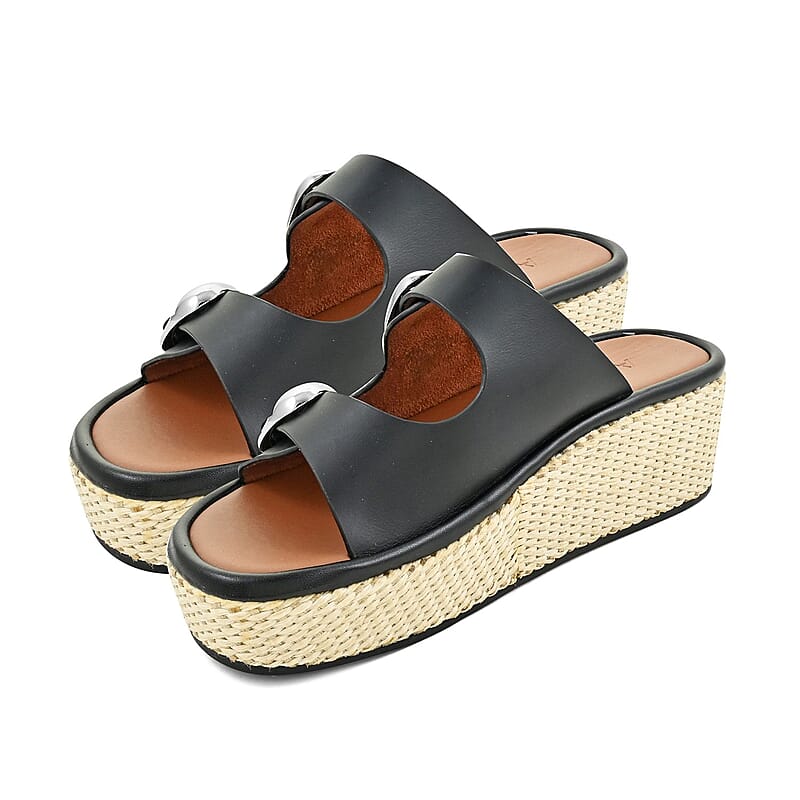 Aerosoles Black Buckled Flatform Slide Sandal SIZE 10.00