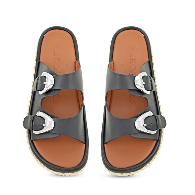 Aerosoles Black Buckled Flatform Slide Sandal SIZE 10.00