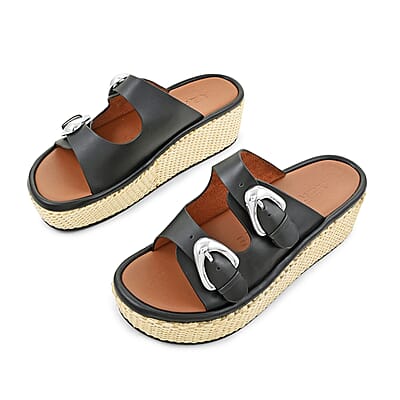 Aerosoles Black Buckled Flatform Slide Sandal SIZE 10.00