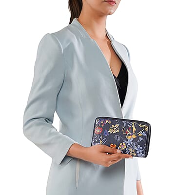 Union Code Black Color Flower Print 100% Genuine Leather RFID Protected Women's Wallet