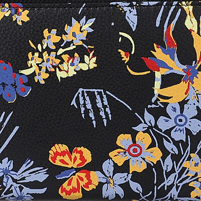 Union Code Black Color Flower Print 100% Genuine Leather RFID Protected Women's Wallet
