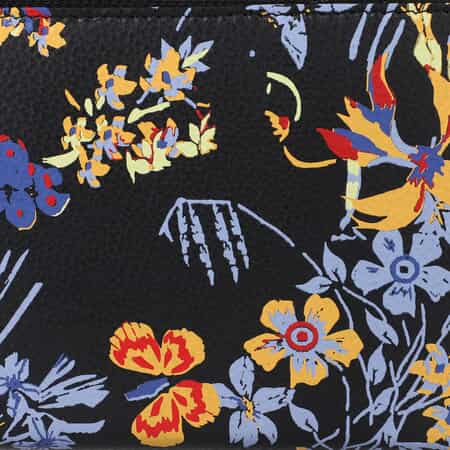 Union Code Black Color Flower Print 100% Genuine Leather RFID Protected Women's Wallet image number 5