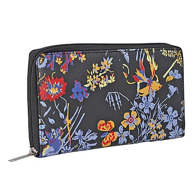 Union Code Black Color Flower Print 100% Genuine Leather RFID Protected Women's Wallet