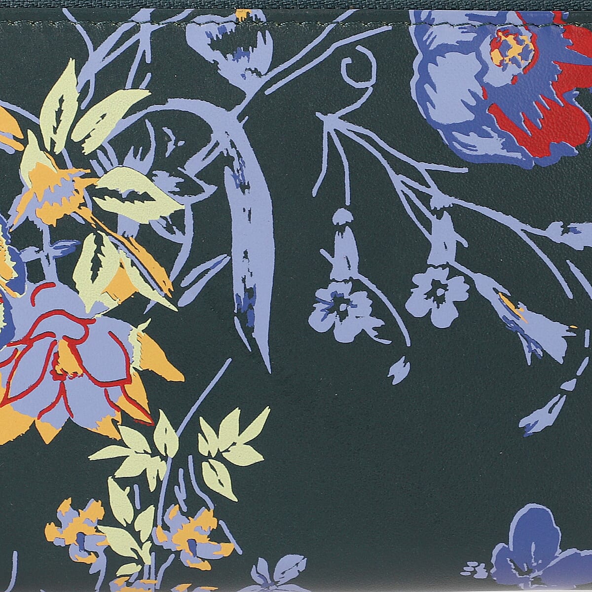 Union Code Green Color Flower Print 100% Genuine Leather RFID Protected Women's Wallet image number 5