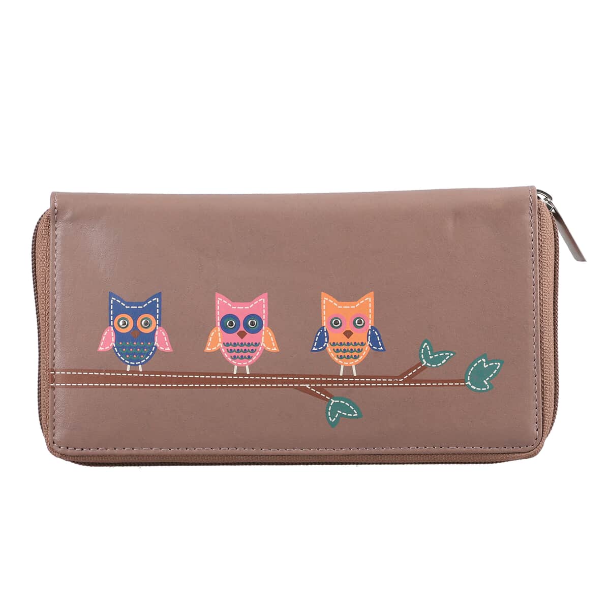Union Code Mauve RFID Protected Genuine Leather Owl Family Applique Women's Wallet image number 0