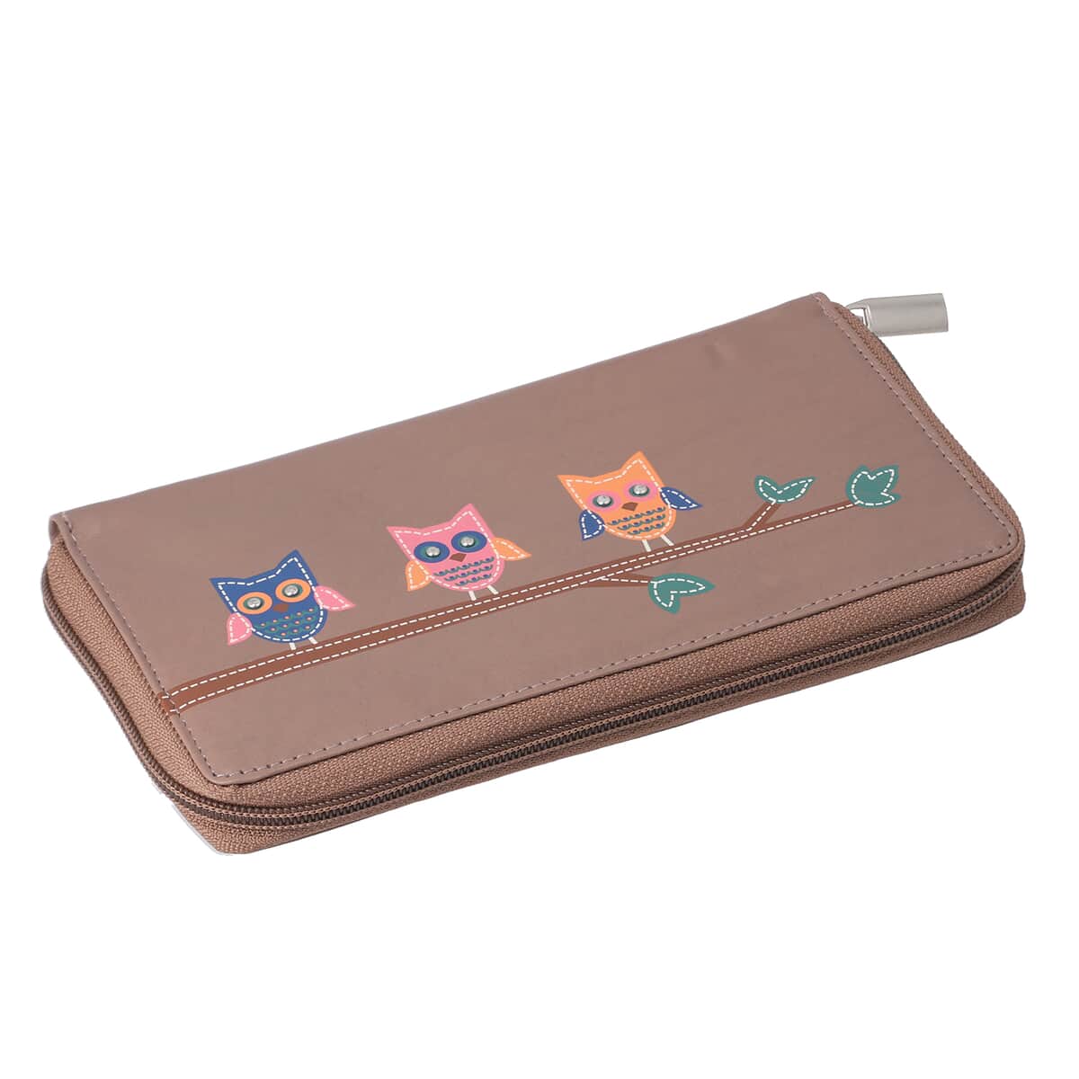 Union Code Mauve RFID Protected Genuine Leather Owl Family Applique Women's Wallet image number 5