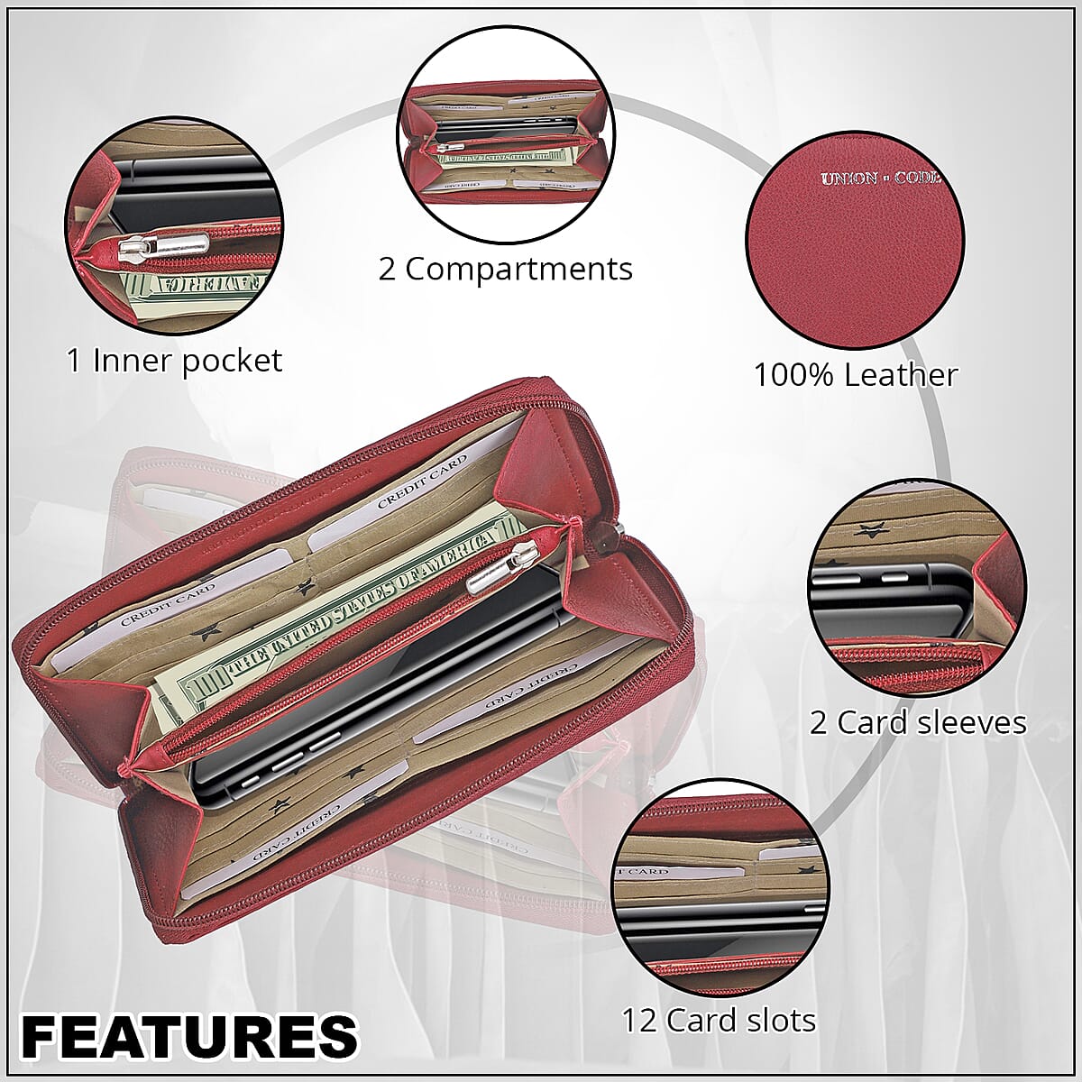 Buy Union Code Burgundy RFID Protected Genuine Leather Owl Family Applique  Women's Wallet at ShopLC.