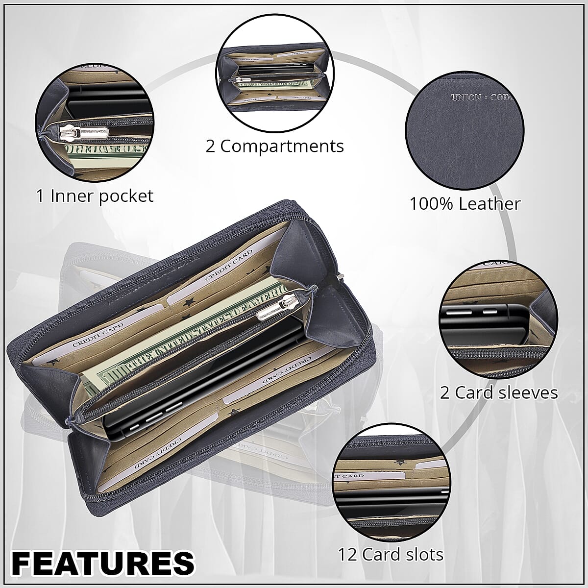 Buy Union Code Navy RFID Protected Genuine Leather Owl Family Applique  Women's Wallet at ShopLC.