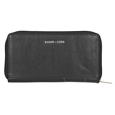 Union Code Black Color Floral Pattern 100% Genuine Leather RFID Protected Applique Women's Wallet