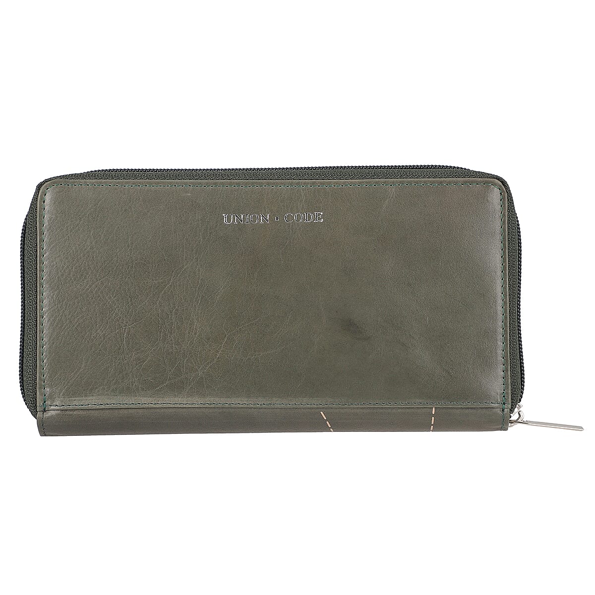 Union Code Gray Color Floral Pattern 100% Genuine Leather RFID Protected Applique Women's Wallet image number 3