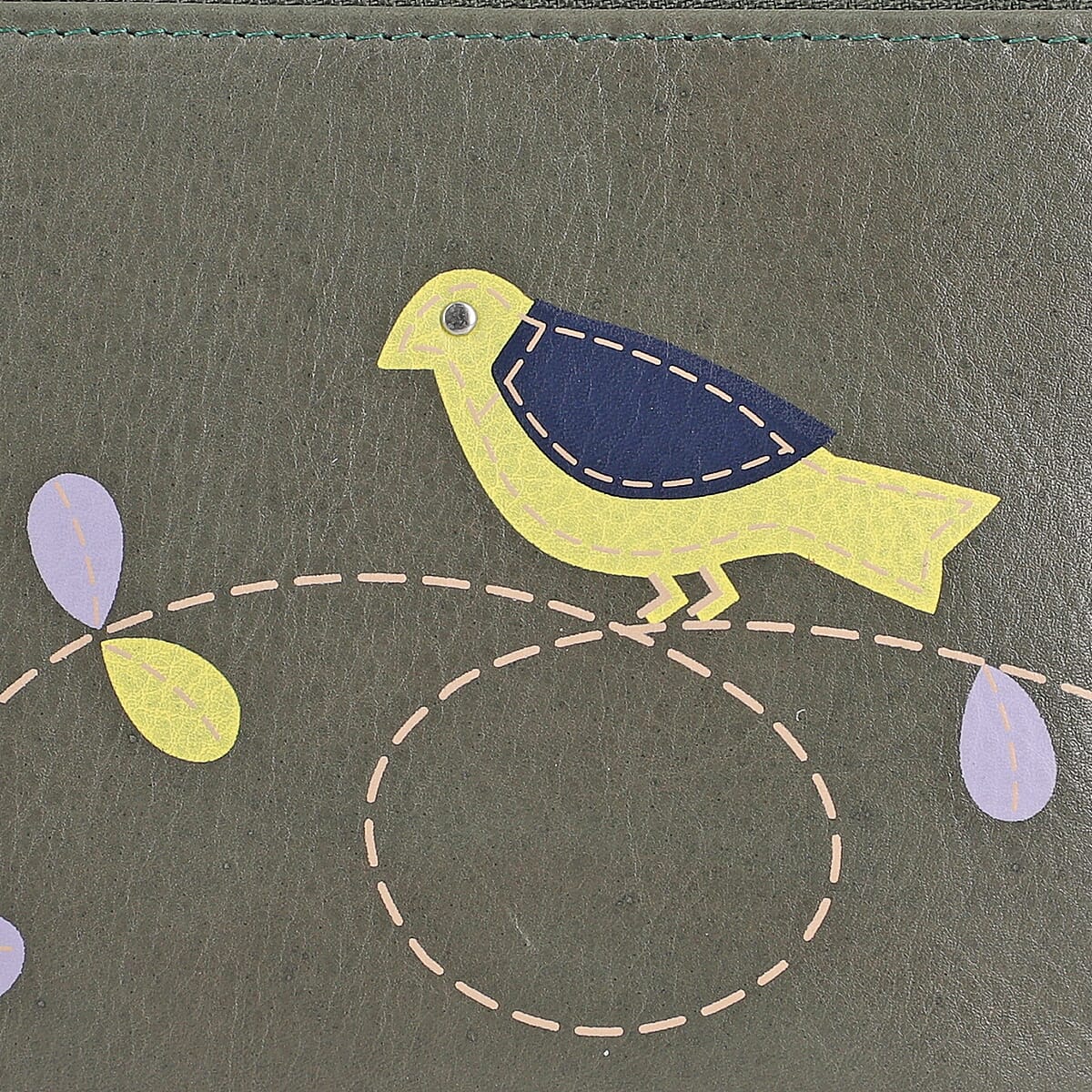 Union Code Gray Color Floral Pattern 100% Genuine Leather RFID Protected Applique Women's Wallet image number 5