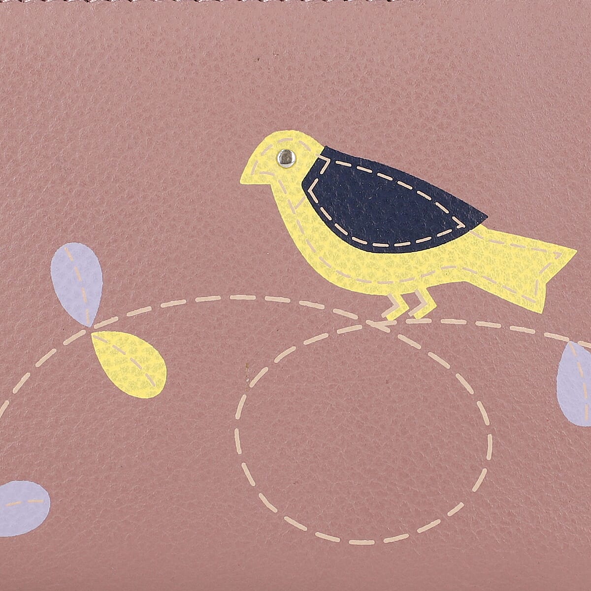 Union Code Purple Color Floral Pattern 100% Genuine Leather RFID Protected Applique Women's Wallet image number 5