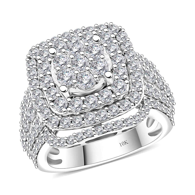 Diamond 3.05 ctw Ring in 10K White Gold (Size 10.0) 8.40 Grams