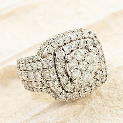 Diamond 3.05 ctw Ring in 10K White Gold (Size 10.0) 8.40 Grams