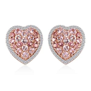 Premium Blush Tourmaline and White Zircon 2.80 ctw Heart Earrings in 18K Vermeil Rose Gold Over Sterling Silver