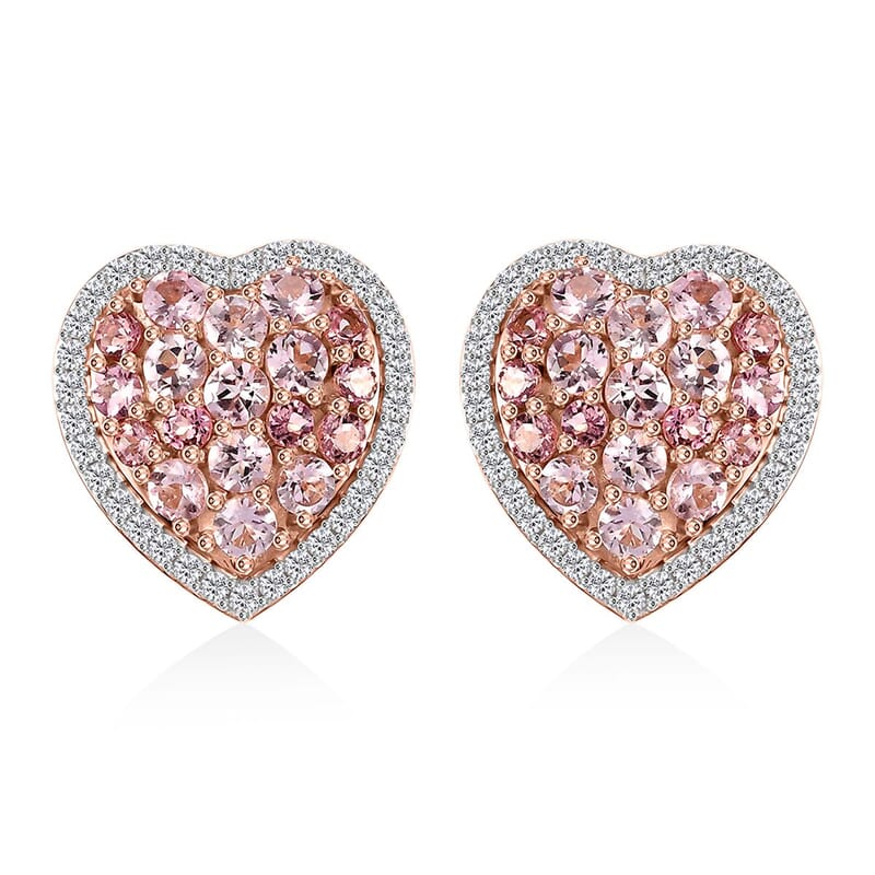 D'Joy Premium Blush Tourmaline and White Zircon 2.80 ctw Heart Earrings in 18K Vermeil Rose Gold Over Sterling Silver