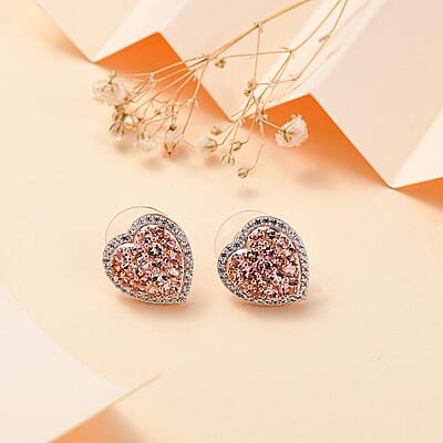 D'Joy Premium Blush Tourmaline and White Zircon 2.80 ctw Heart Earrings in 18K Vermeil Rose Gold Over Sterling Silver