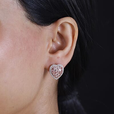 D'Joy Premium Blush Tourmaline and White Zircon 2.80 ctw Heart Earrings in 18K Vermeil Rose Gold Over Sterling Silver