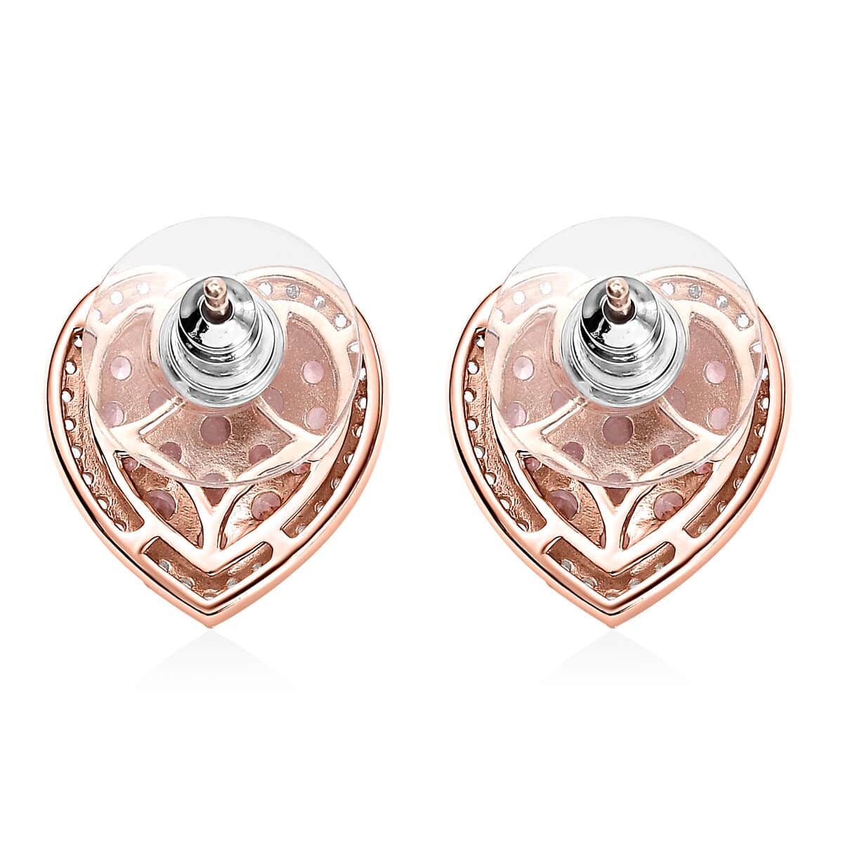 Premium Blush Tourmaline and White Zircon 2.80 ctw Heart Earrings in 18K Vermeil Rose Gold Over Sterling Silver image number 3