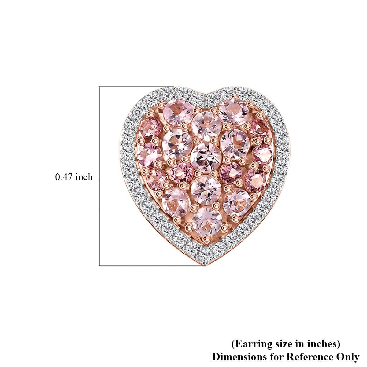 Premium Blush Tourmaline and White Zircon 2.80 ctw Heart Earrings in 18K Vermeil Rose Gold Over Sterling Silver image number 4