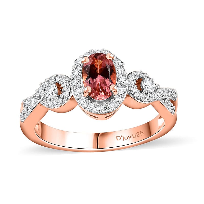 Premium Blush Tourmaline and Moissanite 0.85 ctw Infinity Love Ring in 18K Vermeil Rose Gold Over Sterling Silver (Size 10.0)