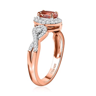 Premium Blush Tourmaline and Moissanite 0.85 ctw Infinity Love Ring in 18K Vermeil Rose Gold Over Sterling Silver (Size 10.0)