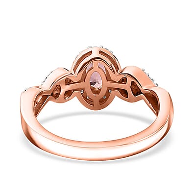 Premium Blush Tourmaline and Moissanite 0.85 ctw Infinity Love Ring in 18K Vermeil Rose Gold Over Sterling Silver (Size 10.0)