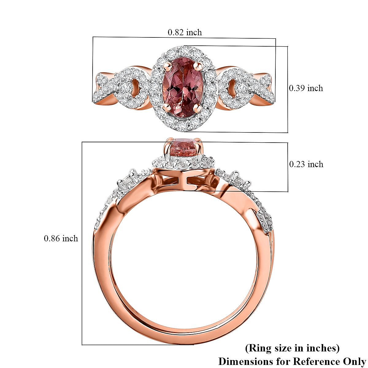 Premium Blush Tourmaline and Moissanite 0.85 ctw Infinity Love Ring in 18K Vermeil Rose Gold Over Sterling Silver (Size 10.0)