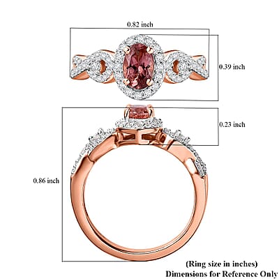 Premium Blush Tourmaline and Moissanite 0.85 ctw Infinity Love Ring in 18K Vermeil Rose Gold Over Sterling Silver (Size 10.0)