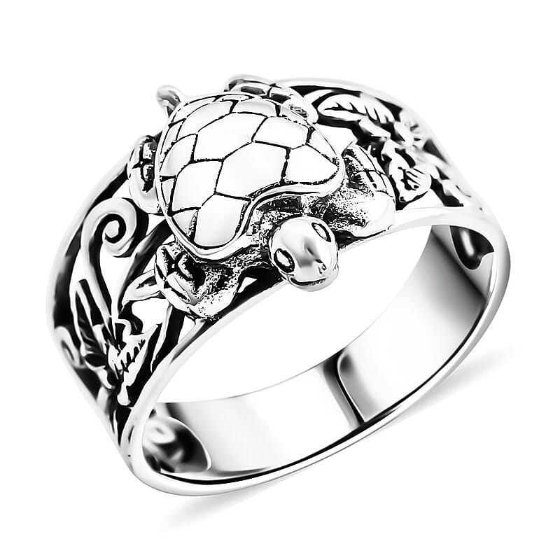Bali Legacy Sterling Silver Turtle Ring (Size 10.0) 5.38 Grams