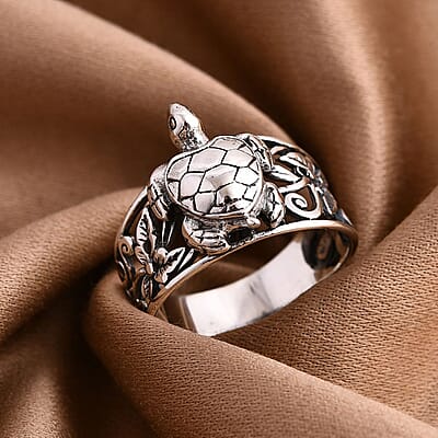 Bali Legacy Sterling Silver Turtle Ring (Size 10.0) 5.38 Grams