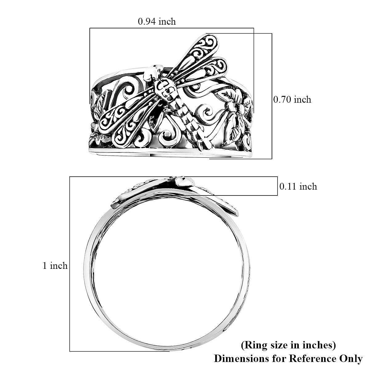 Bali Legacy Sterling Silver Dragonfly Ring (Size 11.0) 4.50 Grams image number 5