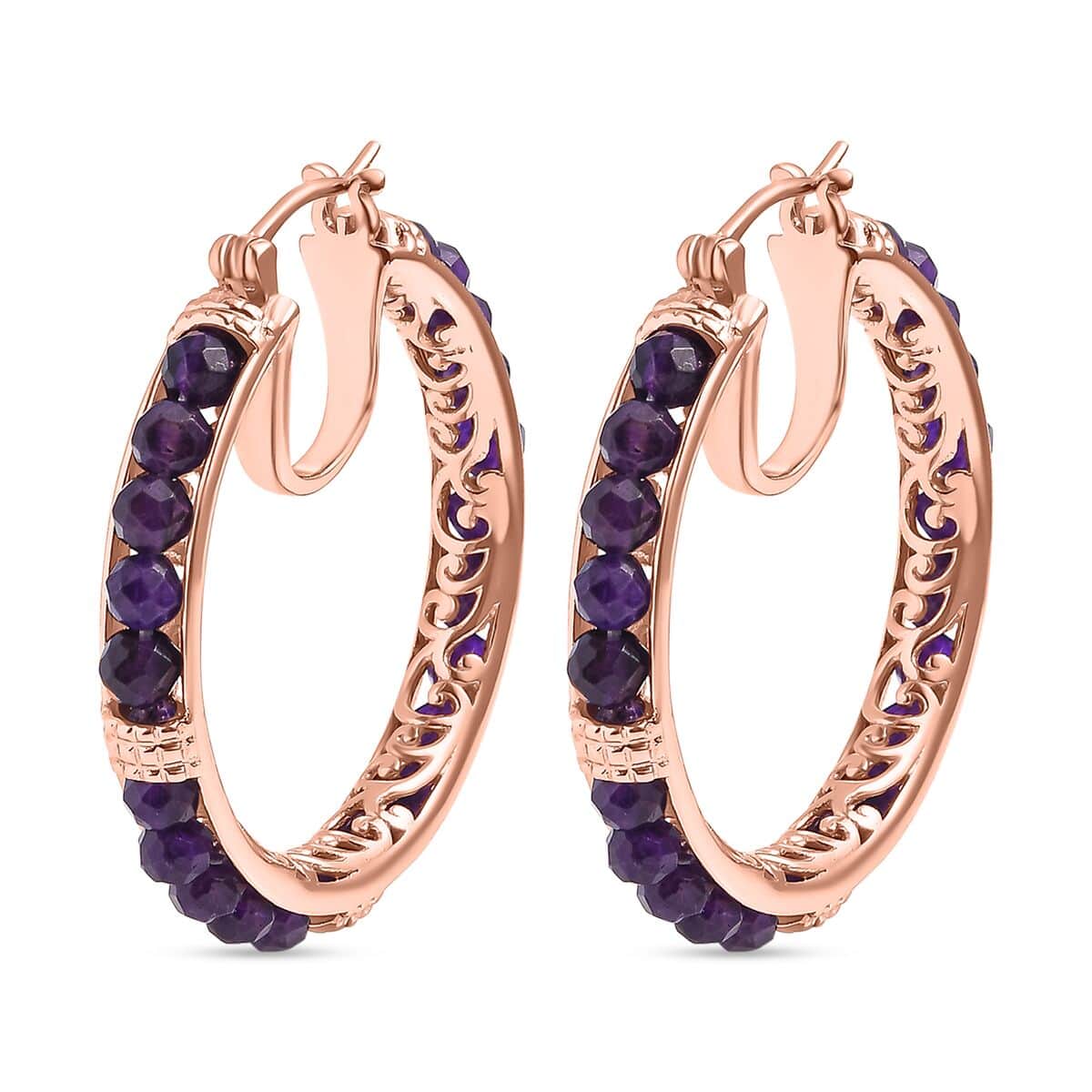 Karis African Amethyst 11.10 ctw Earrings in 18K RG Plated image number 3