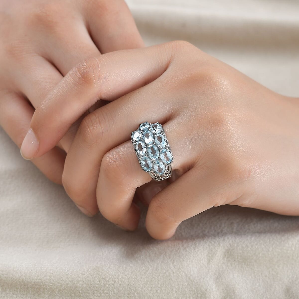 Sky Blue Topaz 5.65 ctw Ring in Stainless Steel (Size 5.0) image number 2