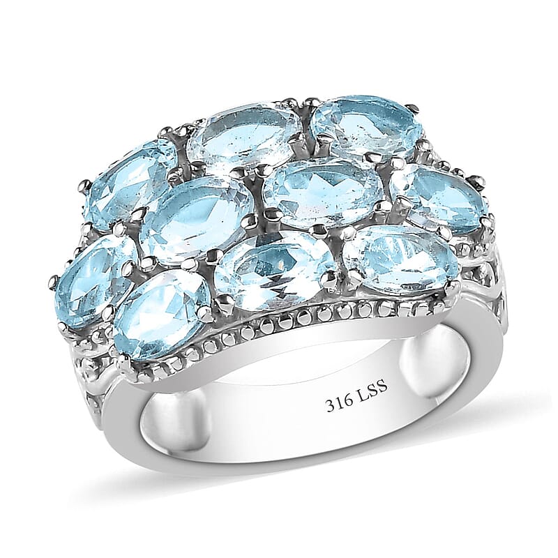Sky Blue Topaz 5.65 ctw Ring in Stainless Steel (Size 7.0)