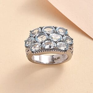Sky Blue Topaz Ring in Stainless Steel (Size 9.0) 5.65 ctw