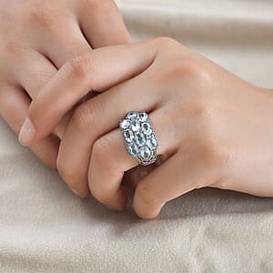 Sky Blue Topaz Ring in Stainless Steel (Size 9.0) 5.65 ctw