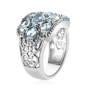 Sky Blue Topaz Ring in Stainless Steel (Size 9.0) 5.65 ctw