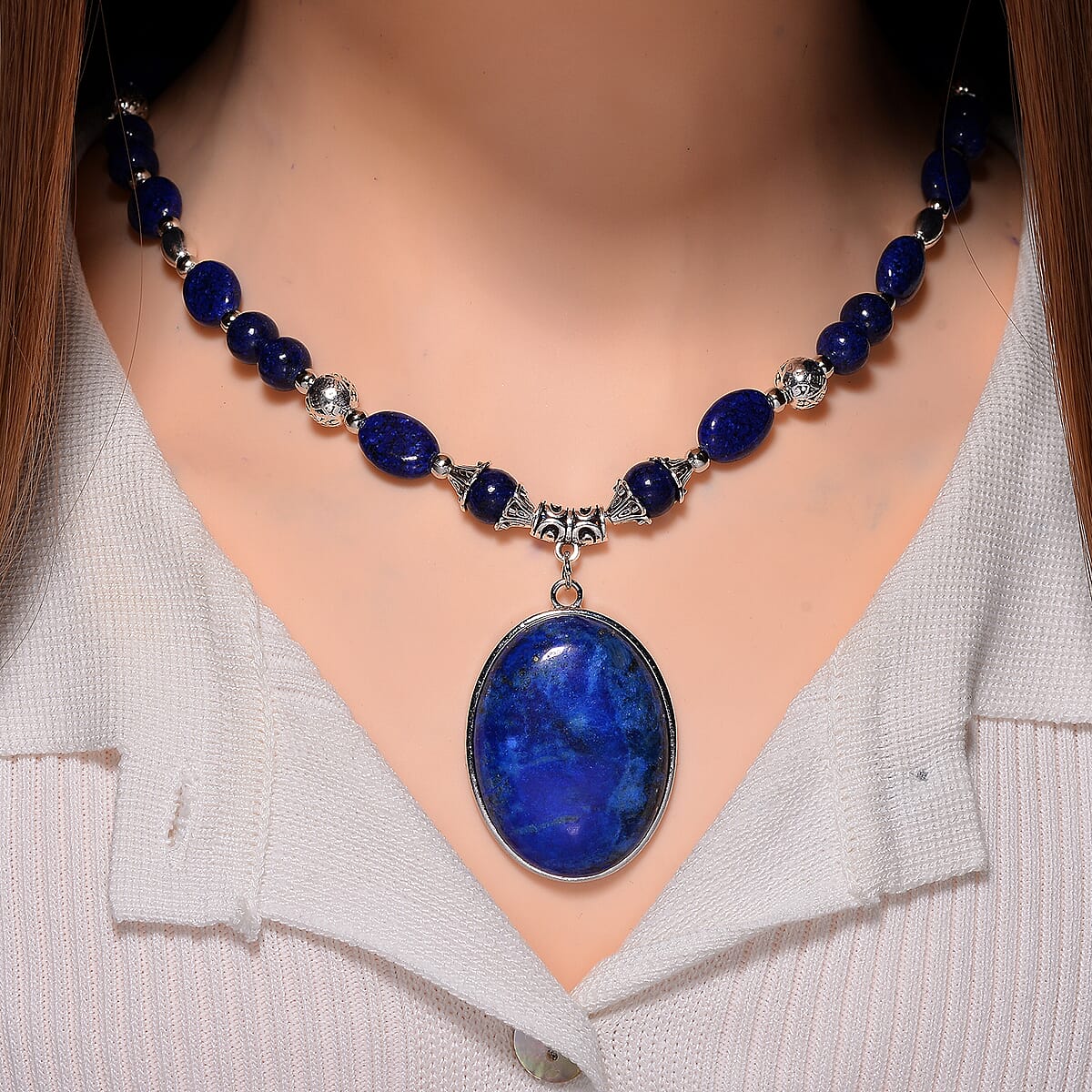 Lapis Lazuli 300.00 ctw Beaded Necklace in Silverstone 20 Inches image number 1