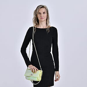 Aurora Borealis Sequin and Faux Leather Crossbody Bag with Dual Metal Chain Strap 47 Inches