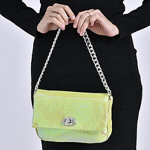 Aurora Borealis Sequin and Faux Leather Crossbody Bag with Dual Metal Chain Strap 47 Inches