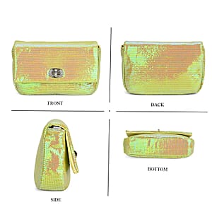 Aurora Borealis Sequin and Faux Leather Crossbody Bag with Dual Metal Chain Strap 47 Inches