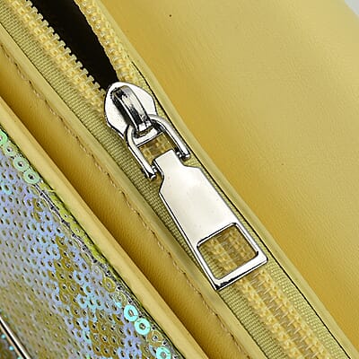 Aurora Borealis Sequin and Faux Leather Crossbody Bag with Dual Metal Chain Strap 47 Inches