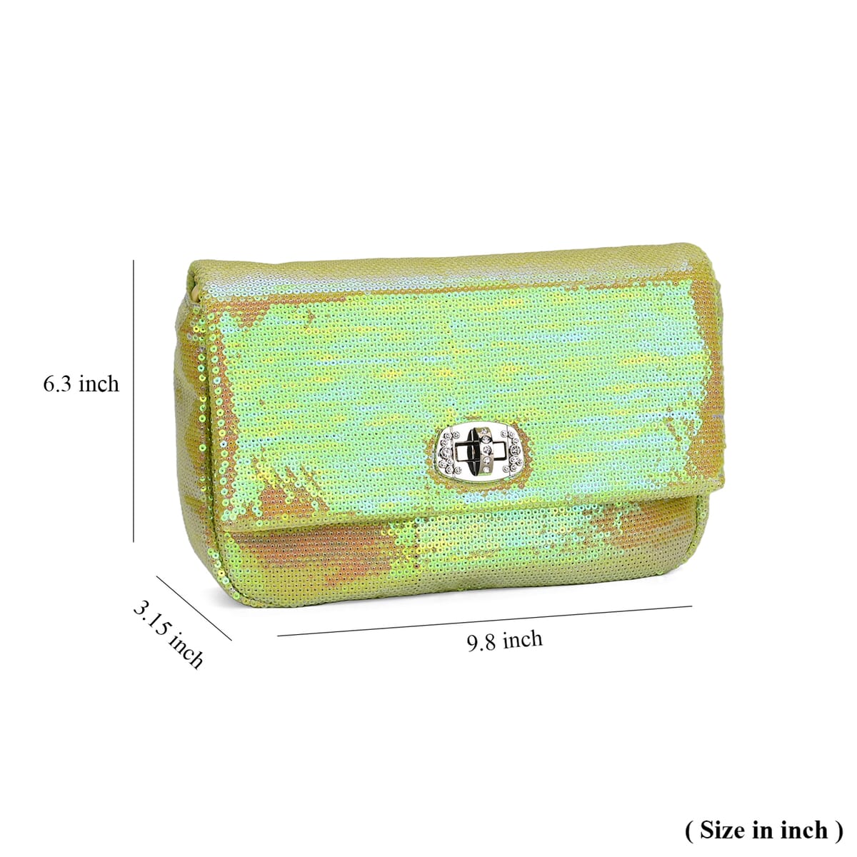 Aurora Borealis Sequin and Faux Leather Crossbody Bag with Dual Metal Chain Strap 47 Inches image number 7