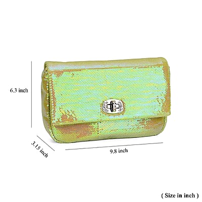 Aurora Borealis Sequin and Faux Leather Crossbody Bag with Dual Metal Chain Strap 47 Inches